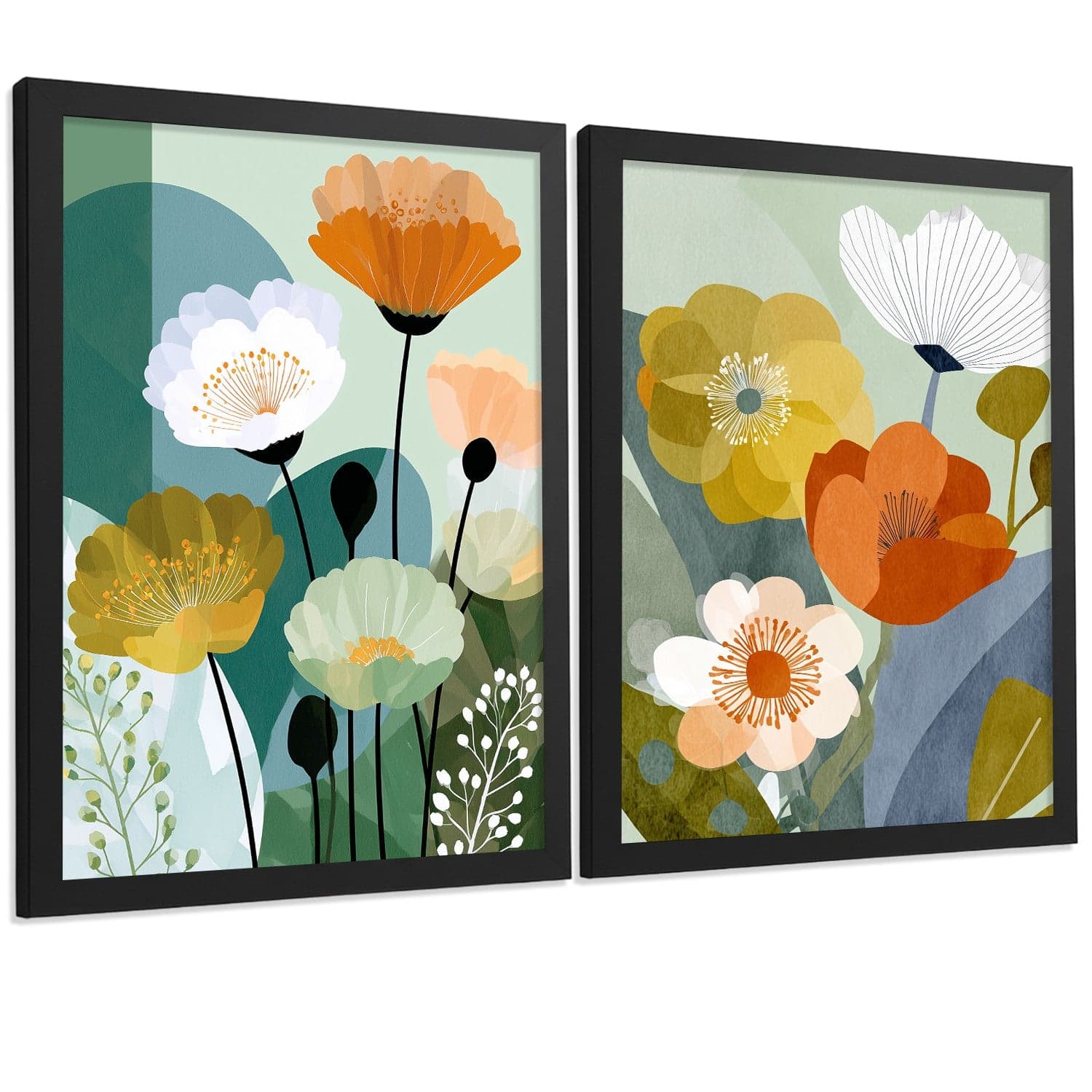 Set de 2 Laminas Decorativas Baño Cuadros Florales Modernos Poster para Pared Lavabo Ducha WC y Aseo Decoracion Floral Abstracta Estilo Nordico