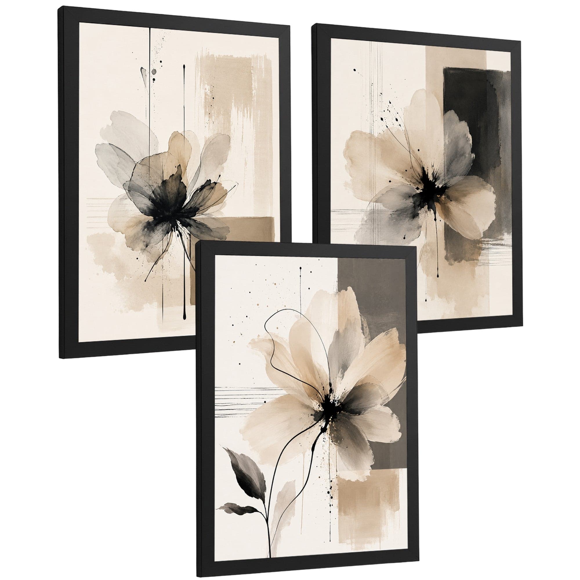 Posters Florales Neutros con Arte de Flores Beige en Acuarela