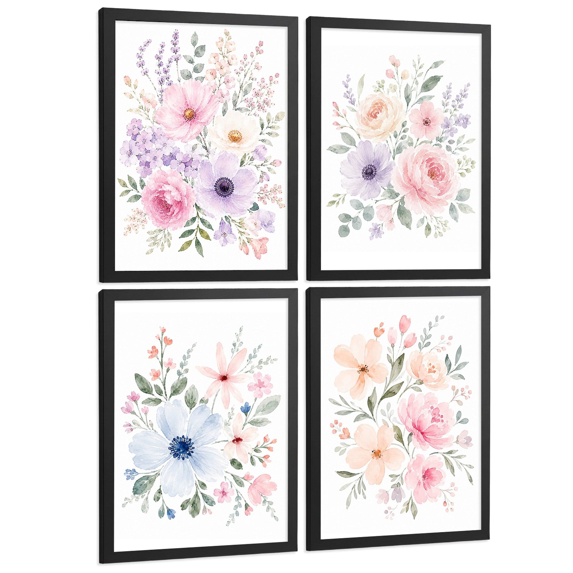 Posters Florales Pastel con Arte de Flores de Jardín en Acuarela