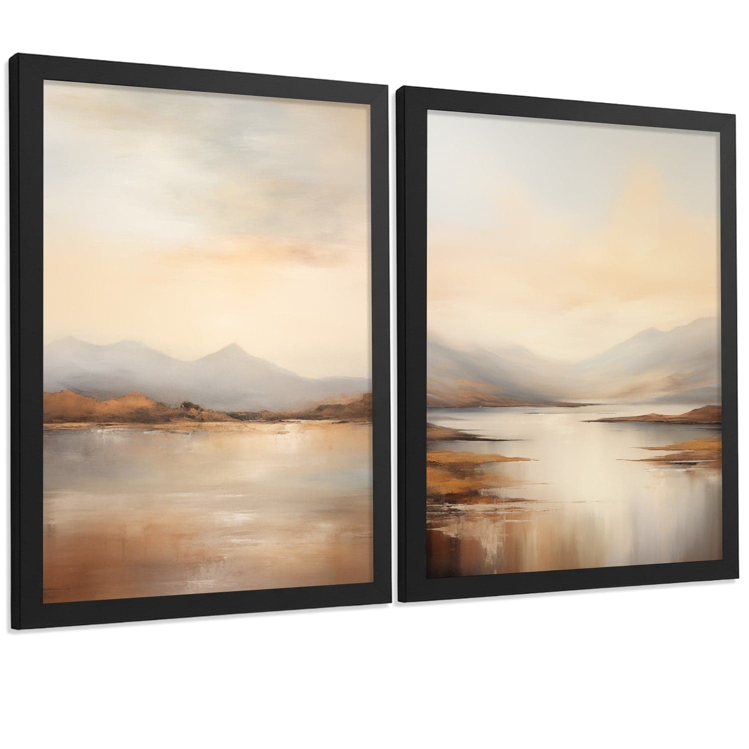 Set de 2 laminas decorativas paisaje amanecer. Cuadros Salon modernos - Posters decorativos Acuarela tonos marrones. Decoración Dormitorios.